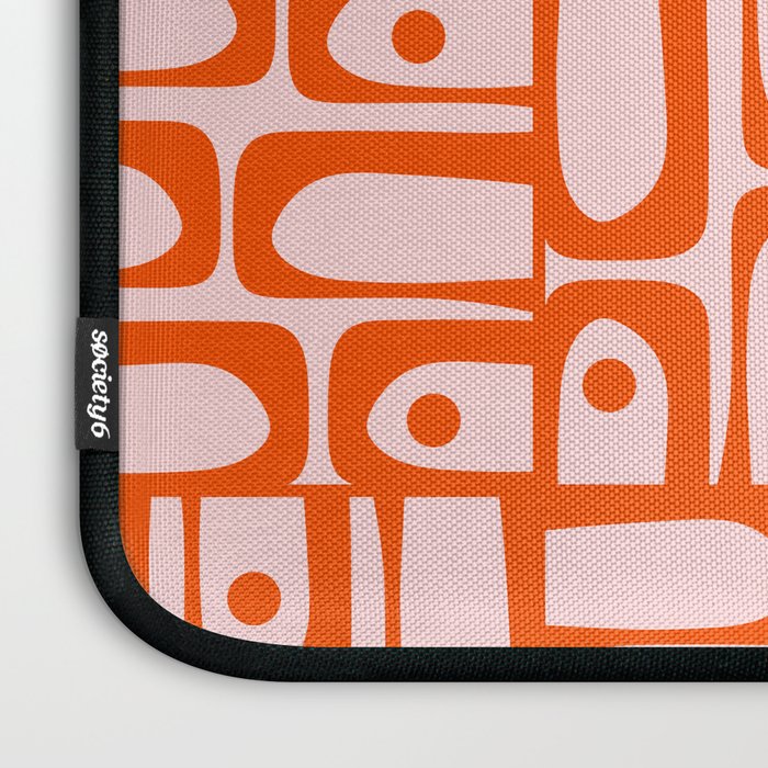Mid Century Modern Piquet Abstract Multi Geometric Pattern in Tangerine Orange and Light Pink Laptop Sleeve Gallery Image 3