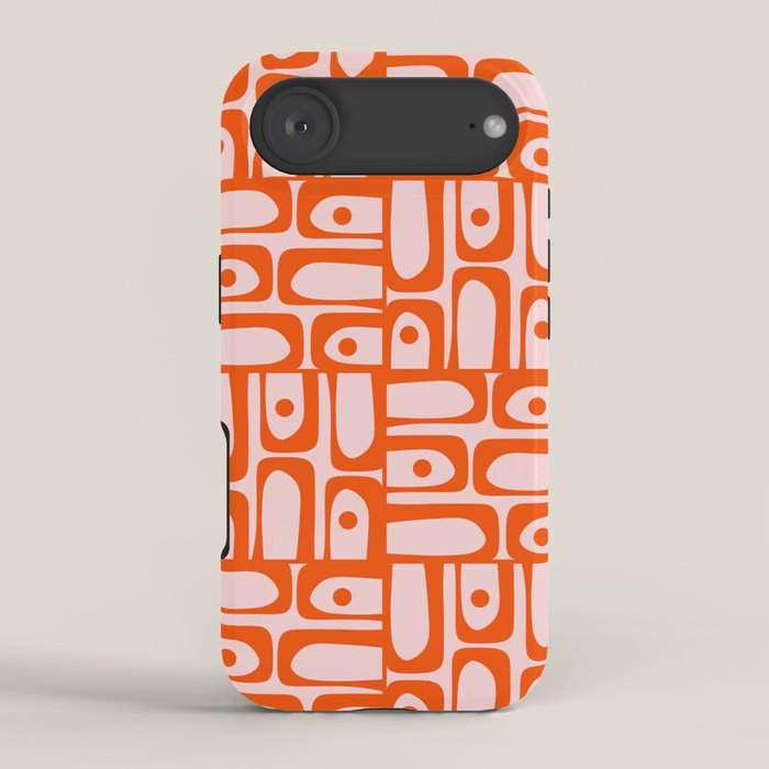Mid Century Modern Piquet Abstract Multi Geometric Pattern in Tangerine Orange and Light Pink iPhone Case Gallery Image 2