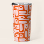 Mid Century Modern Piquet Abstract Multi Geometric Pattern in Tangerine Orange and Light Pink Travel Mug Gallery Image 3