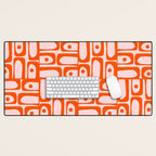 Mid Century Modern Piquet Abstract Multi Geometric Pattern in Tangerine Orange and Light Pink Desk Mat Gallery Image 1