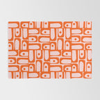 Mid Century Modern Piquet Abstract Multi Geometric Pattern in Tangerine Orange and Light Pink Rug Gallery Image 2