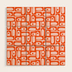 Mid Century Modern Piquet Abstract Multi Geometric Pattern in Tangerine Orange and Light Pink Wood Wall Art Gallery Image 1