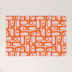 Mid Century Modern Piquet Abstract Multi Geometric Pattern in Tangerine Orange and Light Pink Welcome Mat Gallery Image 1