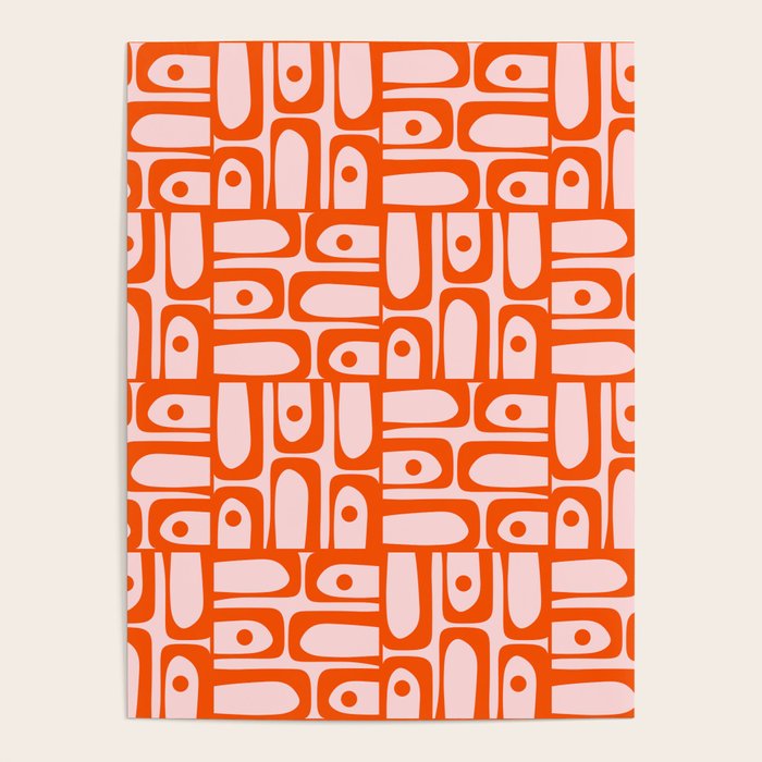 Mid Century Modern Piquet Abstract Multi Geometric Pattern in Tangerine Orange and Light Pink Poster Gallery Image 4