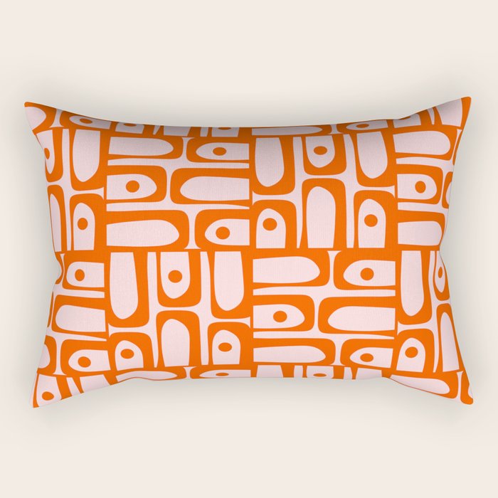 Mid Century Modern Piquet Abstract Multi Geometric Pattern in Tangerine Orange and Light Pink Rectangular Pillow Gallery Image 2