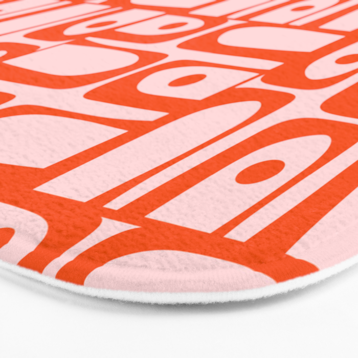 Mid Century Modern Piquet Abstract Multi Geometric Pattern in Tangerine Orange and Light Pink Bath Mat Gallery Image 3