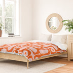 Mid Century Modern Piquet Abstract Multi Geometric Pattern in Tangerine Orange and Light Pink Duvet Cover Gallery Image 2