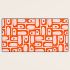 Mid Century Modern Piquet Abstract Multi Geometric Pattern in Tangerine Orange and Light Pink Desk Mat Gallery Image 3