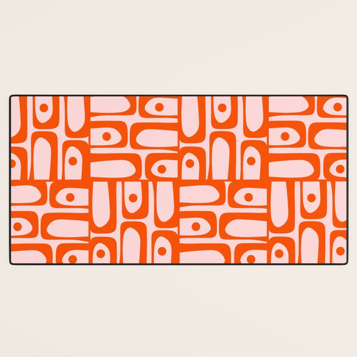 Mid Century Modern Piquet Abstract Multi Geometric Pattern in Tangerine Orange and Light Pink Desk Mat Gallery Image 3
