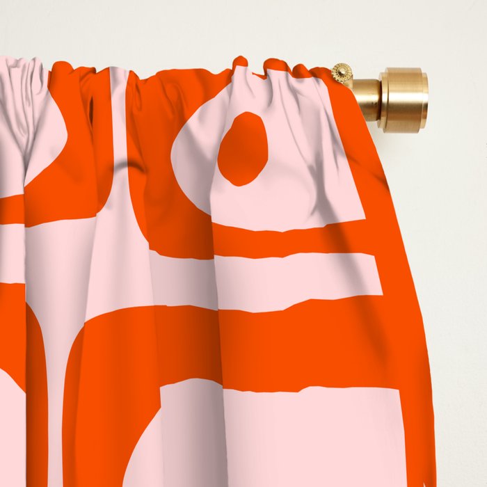Mid Century Modern Piquet Abstract Multi Geometric Pattern in Tangerine Orange and Light Pink Window Curtain Gallery Image 2