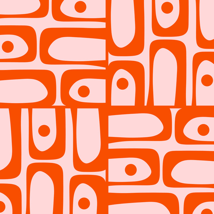 Mid Century Modern Piquet Abstract Multi Geometric Pattern in Tangerine Orange and Light Pink Coffee Mug Gallery Image 2