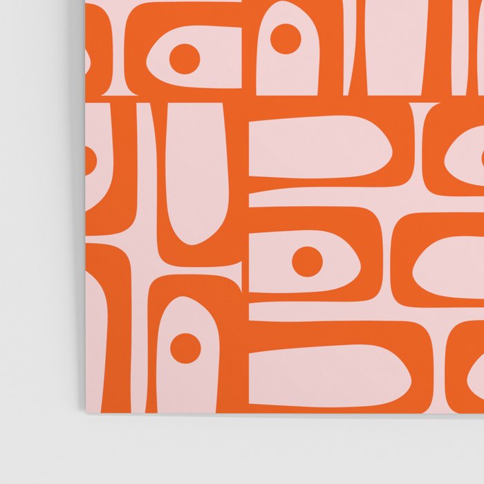 Mid Century Modern Piquet Abstract Multi Geometric Pattern in Tangerine Orange and Light Pink Poster Gallery Image 3