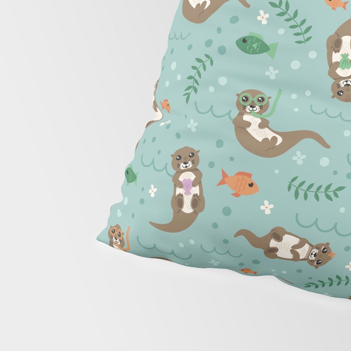 Kawaii Otters Playing Underwater Pillow Sham Gallery Image 4