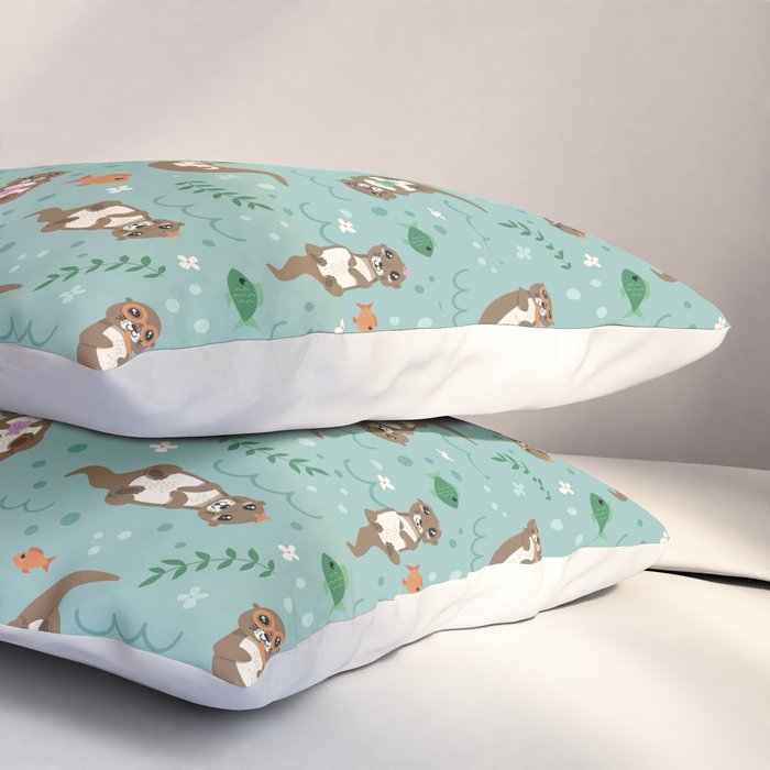 Kawaii Otters Playing Underwater Pillow Sham Gallery Image 3