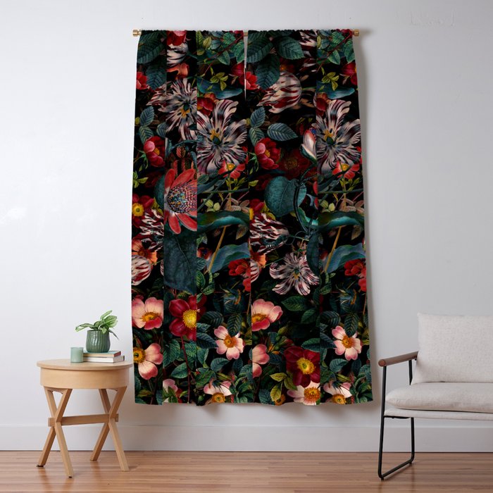Dark Garden Flowers Window Curtain Gallery Image 5