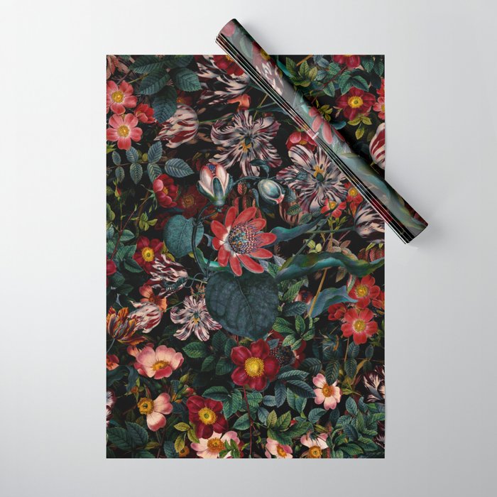 Dark Garden Flowers Wrapping Paper Gallery Image 1