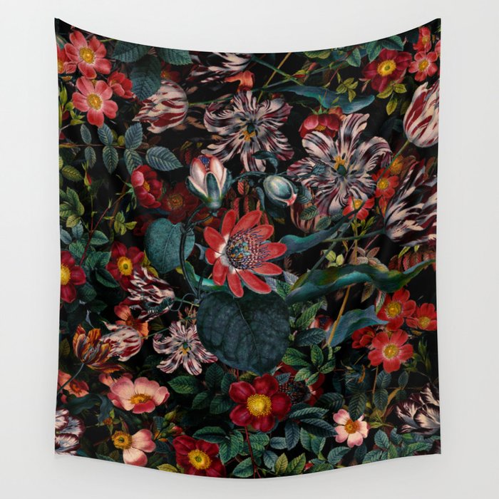 Dark Garden Flowers Wall Tapestry Gallery Image 4