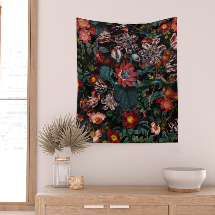 Dark Garden Flowers Wall Tapestry Gallery Image 2