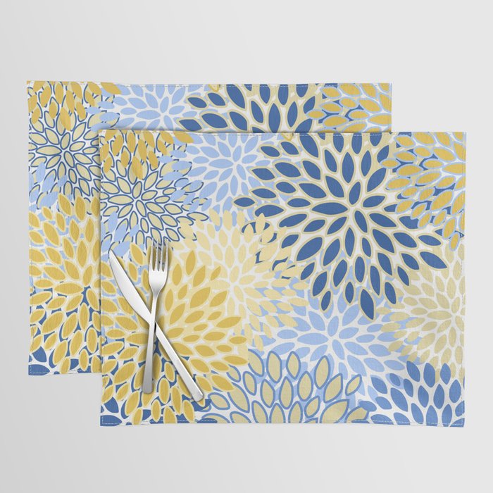 Modern, Floral Prints, Summer, Yellow and Blue Placemat Gallery Image 1