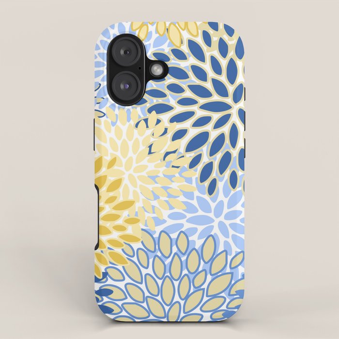 Modern, Floral Prints, Summer, Yellow and Blue iPhone Case Gallery Image 1