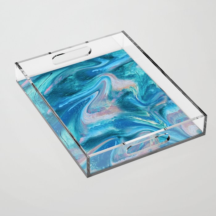Gemstone [1]: a melted abstract watercolor design in blue pink and green by Alyssa Hamilton Art  Acrylic Tray Gallery Image 1
