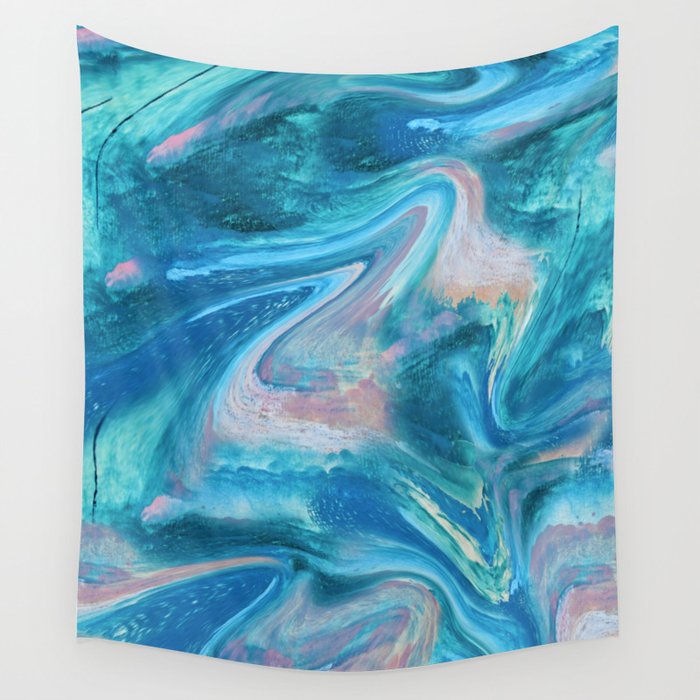 Gemstone [1]: a melted abstract watercolor design in blue pink and green by Alyssa Hamilton Art  Wall Tapestry Gallery Image 4