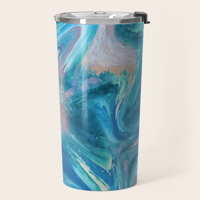 Gemstone [1]: a melted abstract watercolor design in blue pink and green by Alyssa Hamilton Art  Travel Mug Gallery Image 2