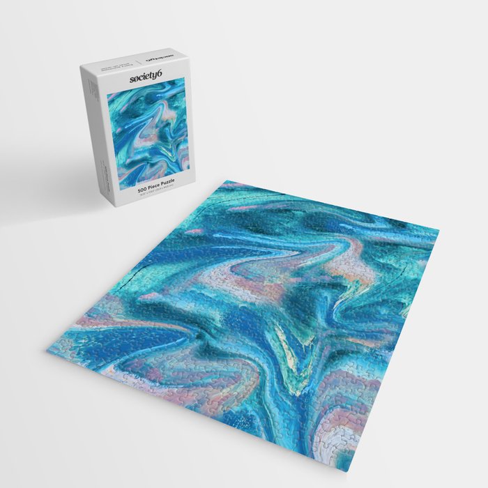 Gemstone [1]: a melted abstract watercolor design in blue pink and green by Alyssa Hamilton Art  Jigsaw Puzzle Gallery Image 2