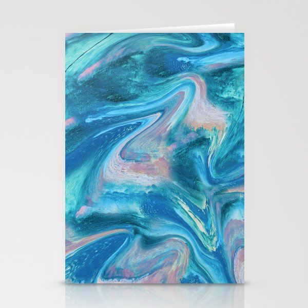 Gemstone [1]: a melted abstract watercolor design in blue pink and green by Alyssa Hamilton Art  Stationery Card Gallery Image 1