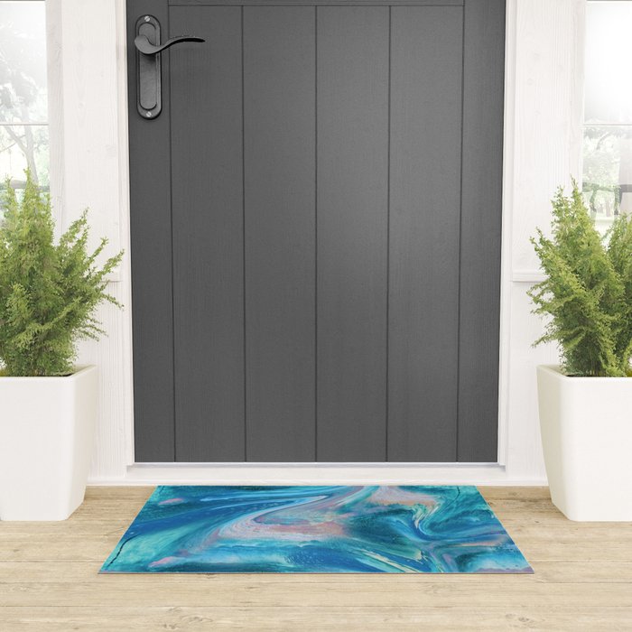 Gemstone [1]: a melted abstract watercolor design in blue pink and green by Alyssa Hamilton Art  Welcome Mat Gallery Image 3