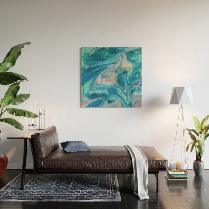 Gemstone [1]: a melted abstract watercolor design in blue pink and green by Alyssa Hamilton Art  Wood Wall Art Gallery Image 2