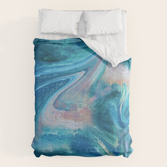 Gemstone [1]: a melted abstract watercolor design in blue pink and green by Alyssa Hamilton Art  Comforter Gallery Image 6