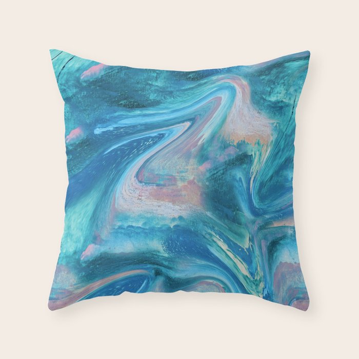 Gemstone [1]: a melted abstract watercolor design in blue pink and green by Alyssa Hamilton Art  Throw Pillow Gallery Image 1