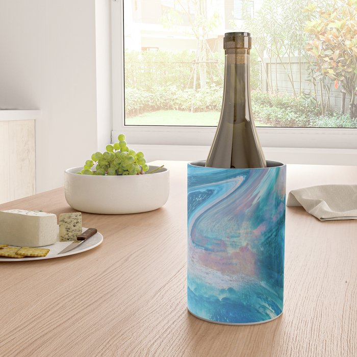 Gemstone [1]: a melted abstract watercolor design in blue pink and green by Alyssa Hamilton Art  Wine Chiller Gallery Image 4