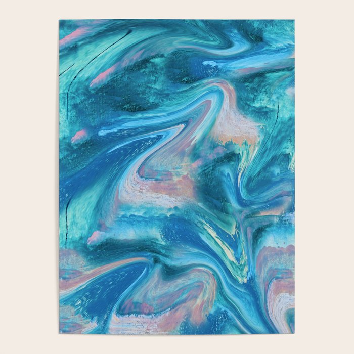 Gemstone [1]: a melted abstract watercolor design in blue pink and green by Alyssa Hamilton Art  Poster Gallery Image 4