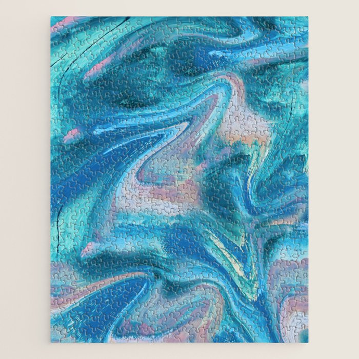 Gemstone [1]: a melted abstract watercolor design in blue pink and green by Alyssa Hamilton Art  Jigsaw Puzzle Gallery Image 1
