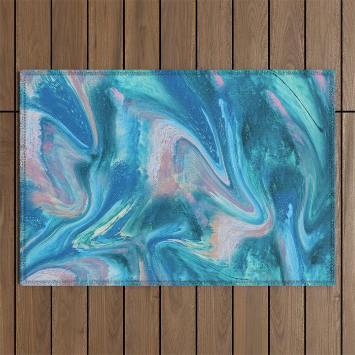 Gemstone [1]: a melted abstract watercolor design in blue pink and green by Alyssa Hamilton Art  Outdoor Rug Gallery Image 1