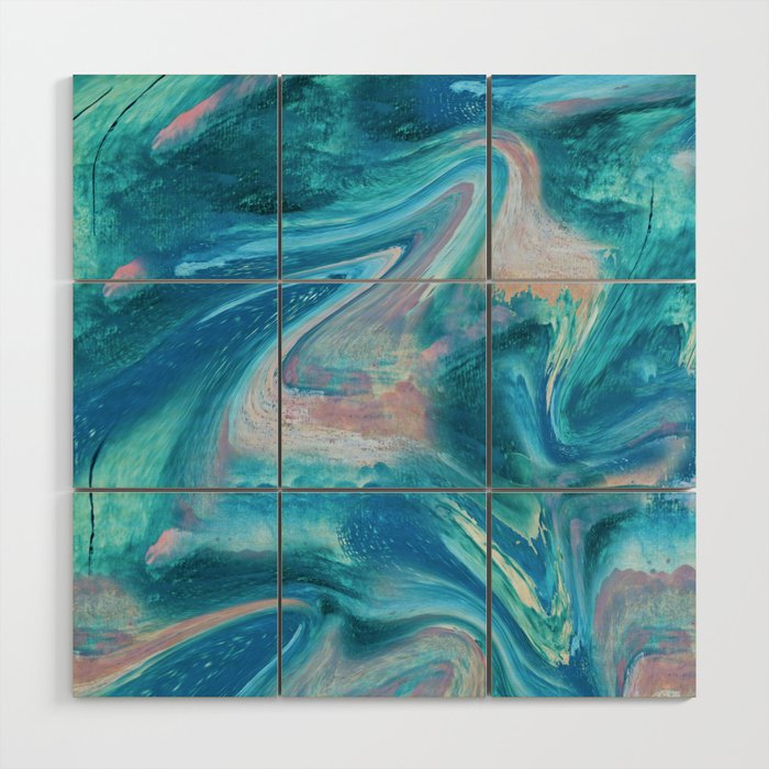 Gemstone [1]: a melted abstract watercolor design in blue pink and green by Alyssa Hamilton Art  Wood Wall Art Gallery Image 1
