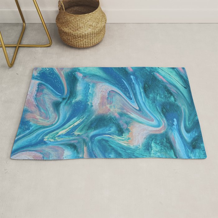 Gemstone [1]: a melted abstract watercolor design in blue pink and green by Alyssa Hamilton Art  Rug Gallery Image 1