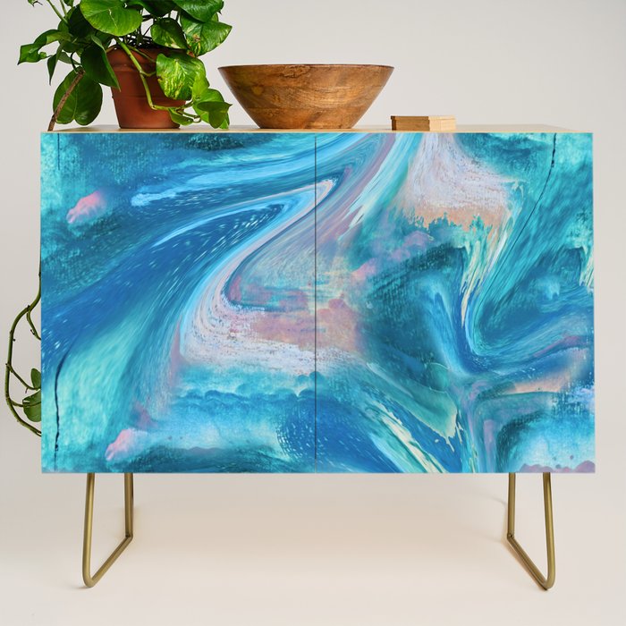 Gemstone [1]: a melted abstract watercolor design in blue pink and green by Alyssa Hamilton Art  Credenza Gallery Image 1