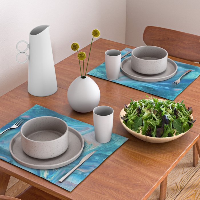 Gemstone [1]: a melted abstract watercolor design in blue pink and green by Alyssa Hamilton Art  Placemat Gallery Image 2