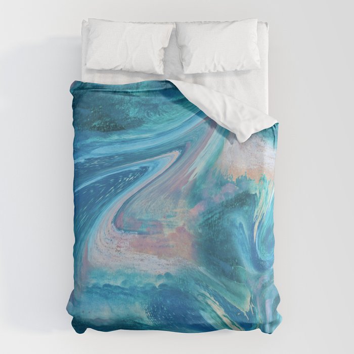 Gemstone [1]: a melted abstract watercolor design in blue pink and green by Alyssa Hamilton Art  Duvet Cover Gallery Image 6