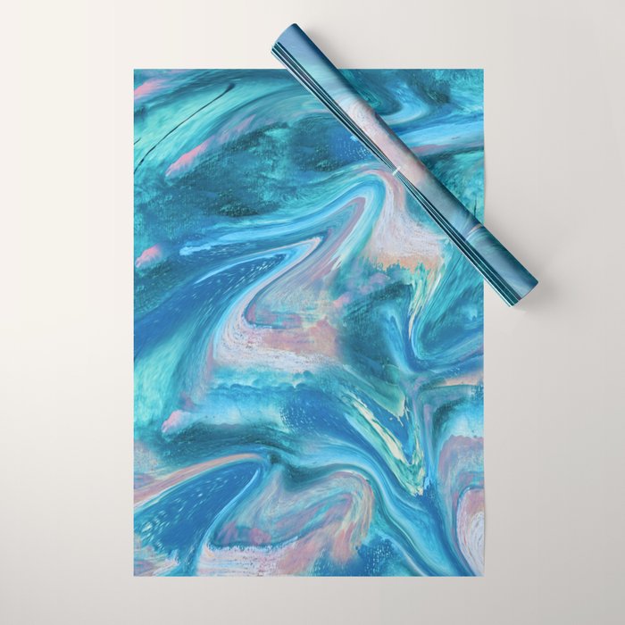 Gemstone [1]: a melted abstract watercolor design in blue pink and green by Alyssa Hamilton Art  Wrapping Paper Gallery Image 1