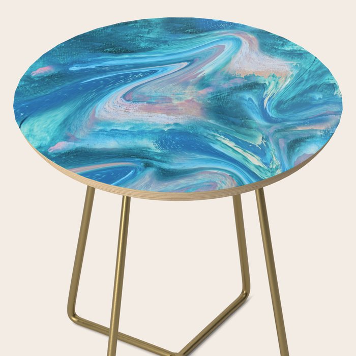 Gemstone [1]: a melted abstract watercolor design in blue pink and green by Alyssa Hamilton Art  Side Table Gallery Image 2
