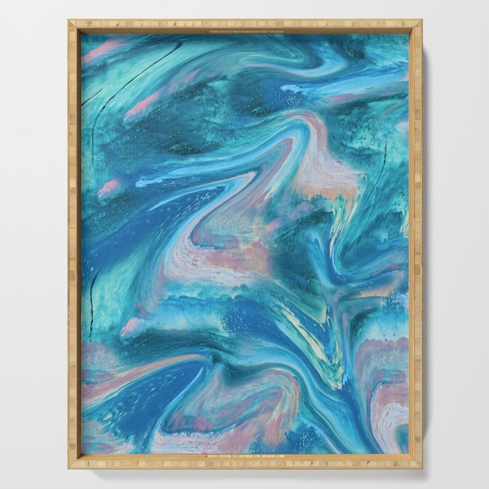 Gemstone [1]: a melted abstract watercolor design in blue pink and green by Alyssa Hamilton Art  Serving Tray Gallery Image 1