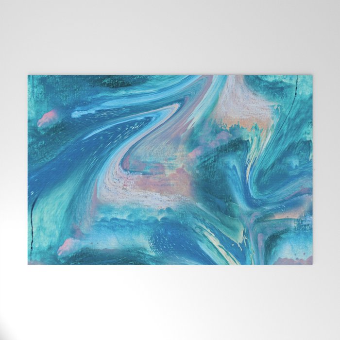 Gemstone [1]: a melted abstract watercolor design in blue pink and green by Alyssa Hamilton Art  Welcome Mat Gallery Image 1