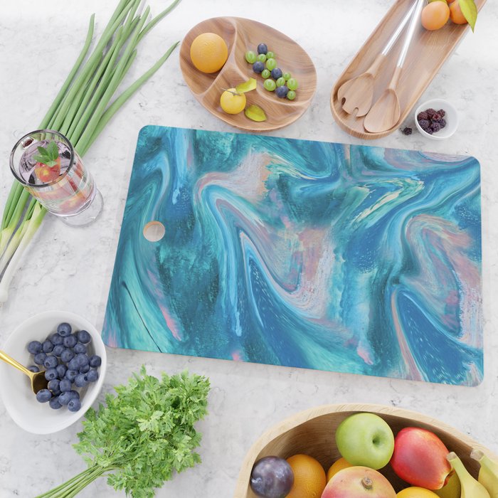 Gemstone [1]: a melted abstract watercolor design in blue pink and green by Alyssa Hamilton Art  Cutting Board Gallery Image 2