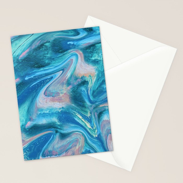 Gemstone [1]: a melted abstract watercolor design in blue pink and green by Alyssa Hamilton Art  Stationery Card Gallery Image 2