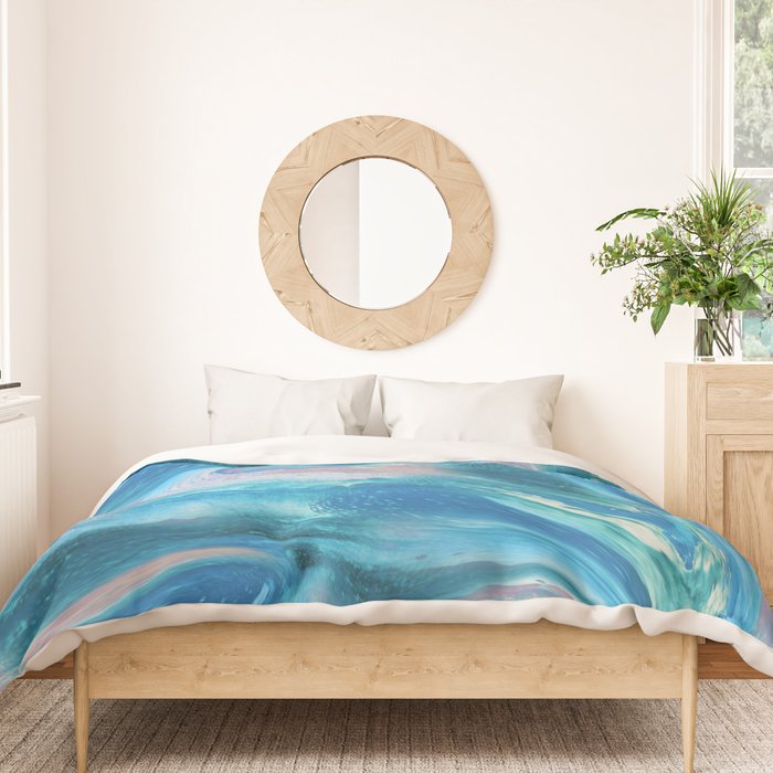 Gemstone [1]: a melted abstract watercolor design in blue pink and green by Alyssa Hamilton Art  Duvet Cover Gallery Image 3