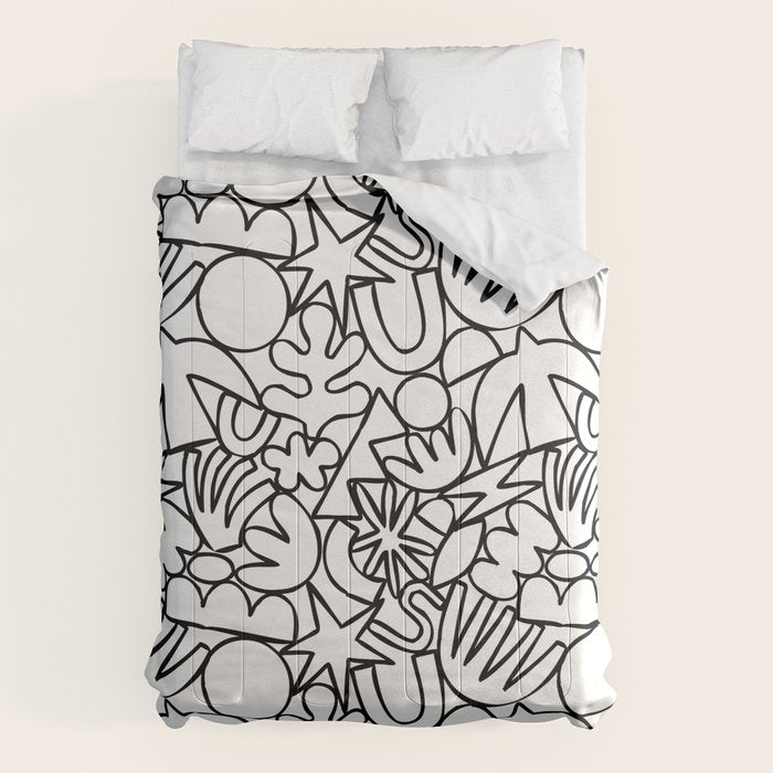 Black and white organic nature shape drawing pattern Comforter Gallery Image 6